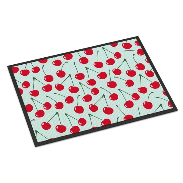 Carolines Treasures Cherries on Blue Indoor or Outdoor Mat, 24 x 36 in. BB5148JMAT - main